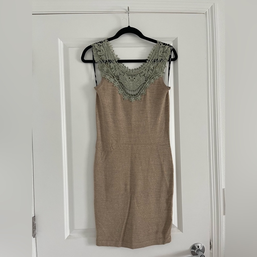Tan/Gold Dress with Lace Size L